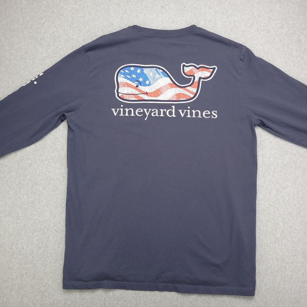 Vineyard Vines Long Sleeve Pocket‎ T Shirt Men's Medium Patriotic Whale Graphic - Picture 7 of 15